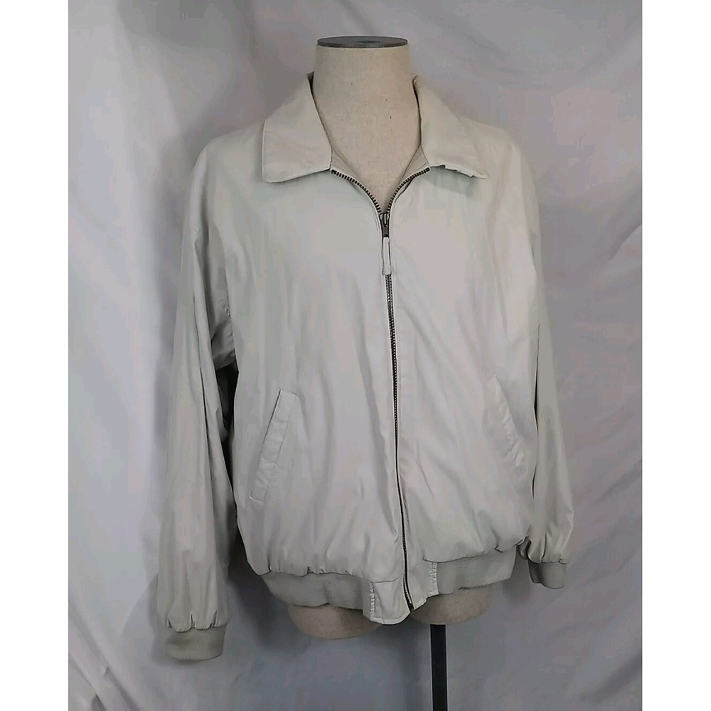 Vintage St Johns Bay Jacket Men's Size XXL Beige‎ Full Zip Light Weight Coat